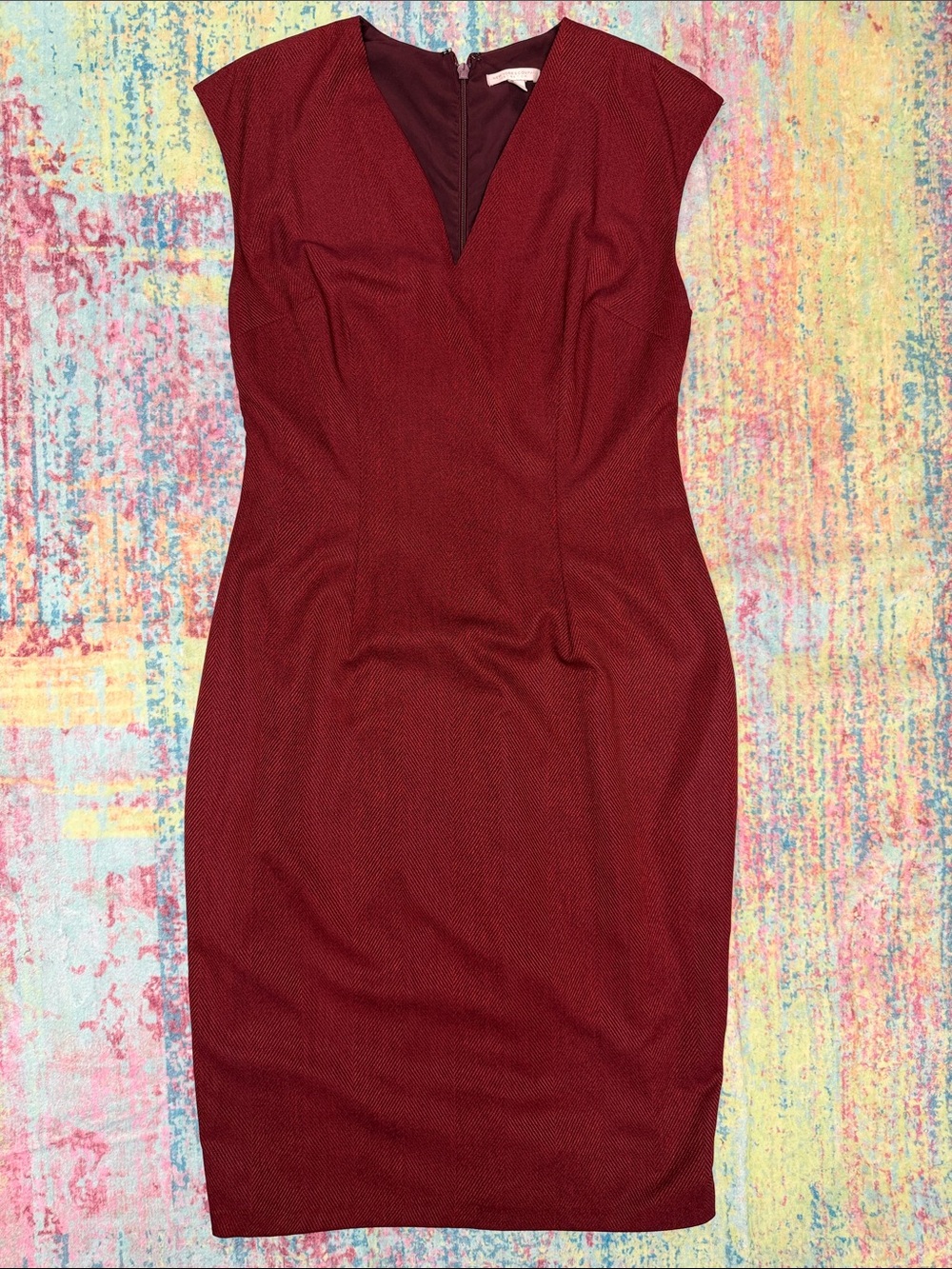 SEE MY MATCHING JACKET! New York & Company Wine Red V-Neck Sheath Dress